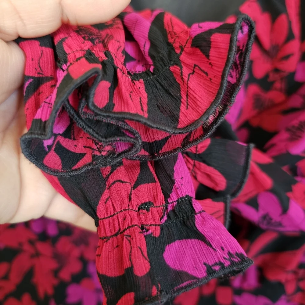 J. Crew Red and Pink Floral Long Sleeve Dress